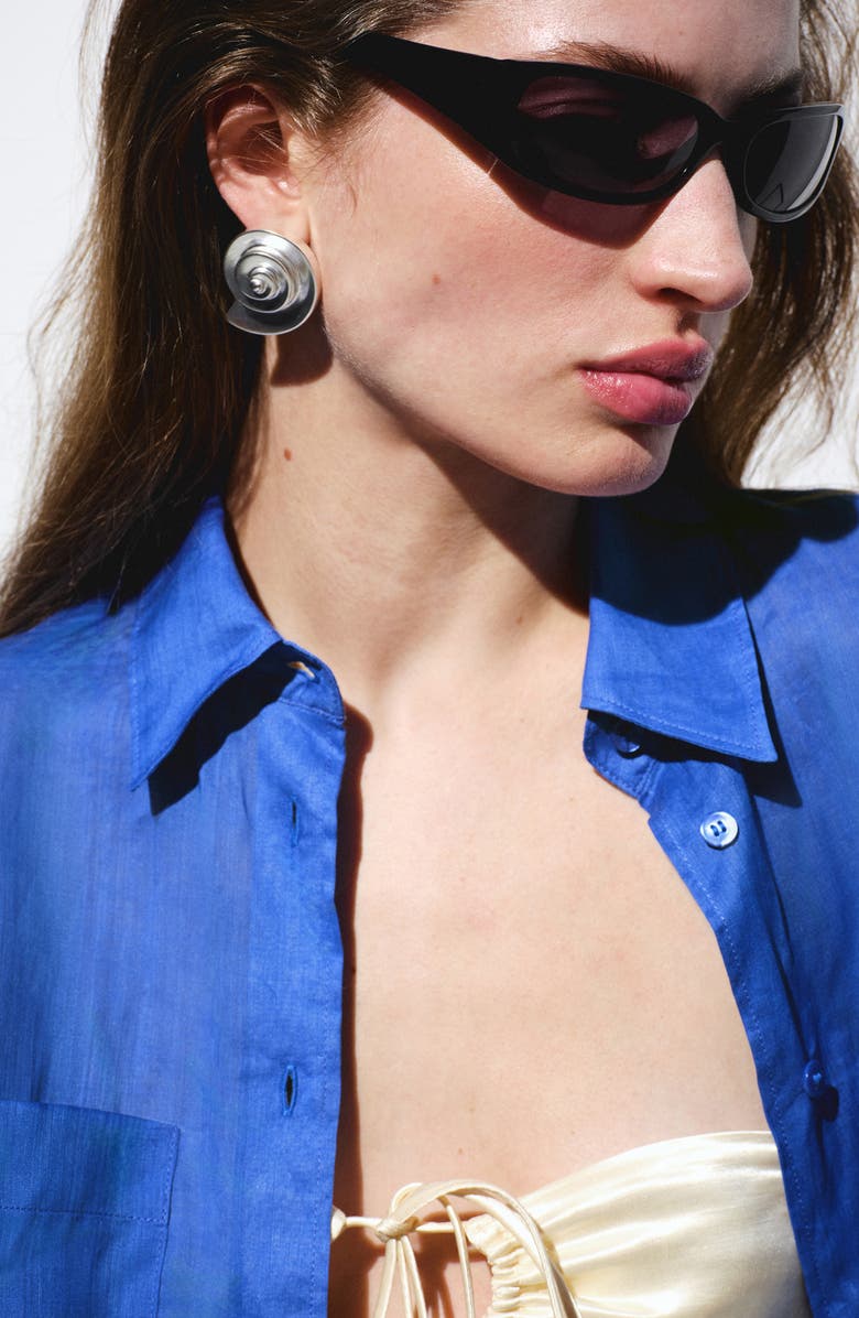 MANGO Ramie Button-Up Shirt, Alternate, color, 
