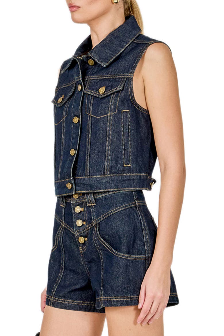 Crop Denim Vest, Alternate, color, DARK NAVY