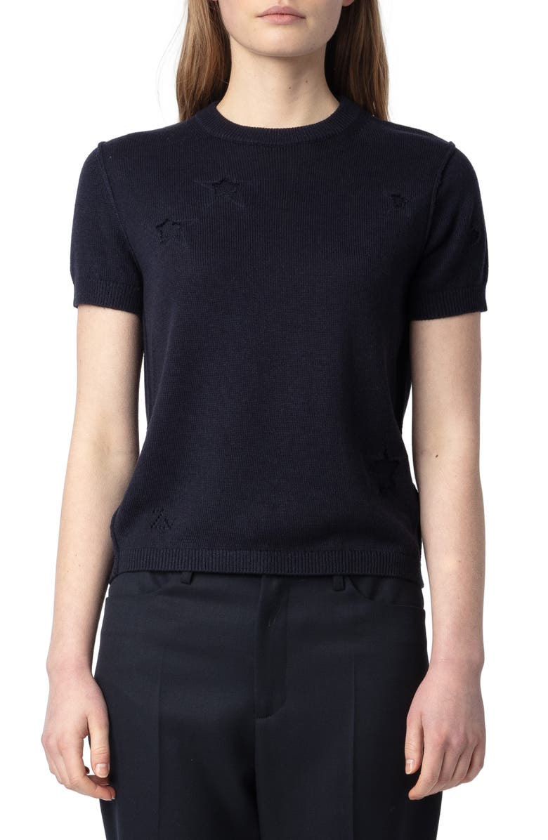 Zadig & Voltaire Bully Star Intarsia Silk & Cashmere Sweater, Main, color, 