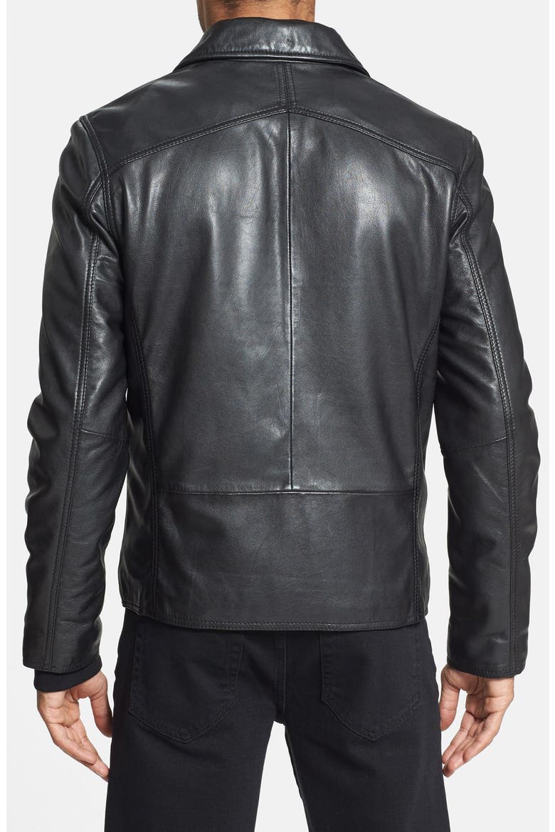 'Sherman' Trim Fit Leather Jacket, Alternate, color, BLACK