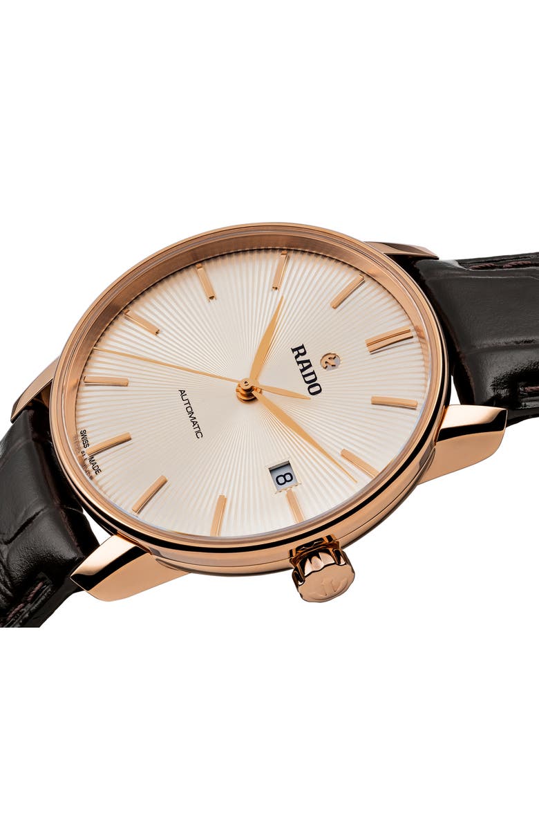 RADO Coupole Classic Automatic Leather Strap Watch, 38mm, Alternate, color, Grey/ Brown/ Gunmetal