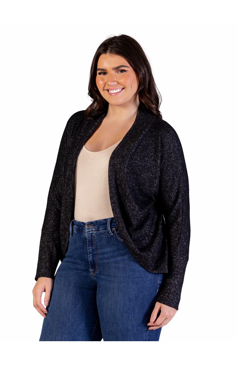 24seven Comfort Apparel Curved Hem Open Front Long Bolero Shrug, Alternate, color, Black