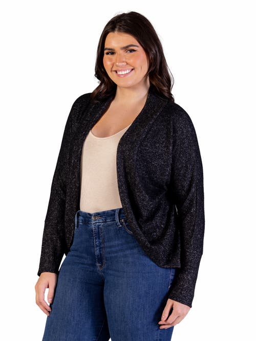 24seven Comfort Apparel Curved Hem Open Front Long Bolero Shrug In Black