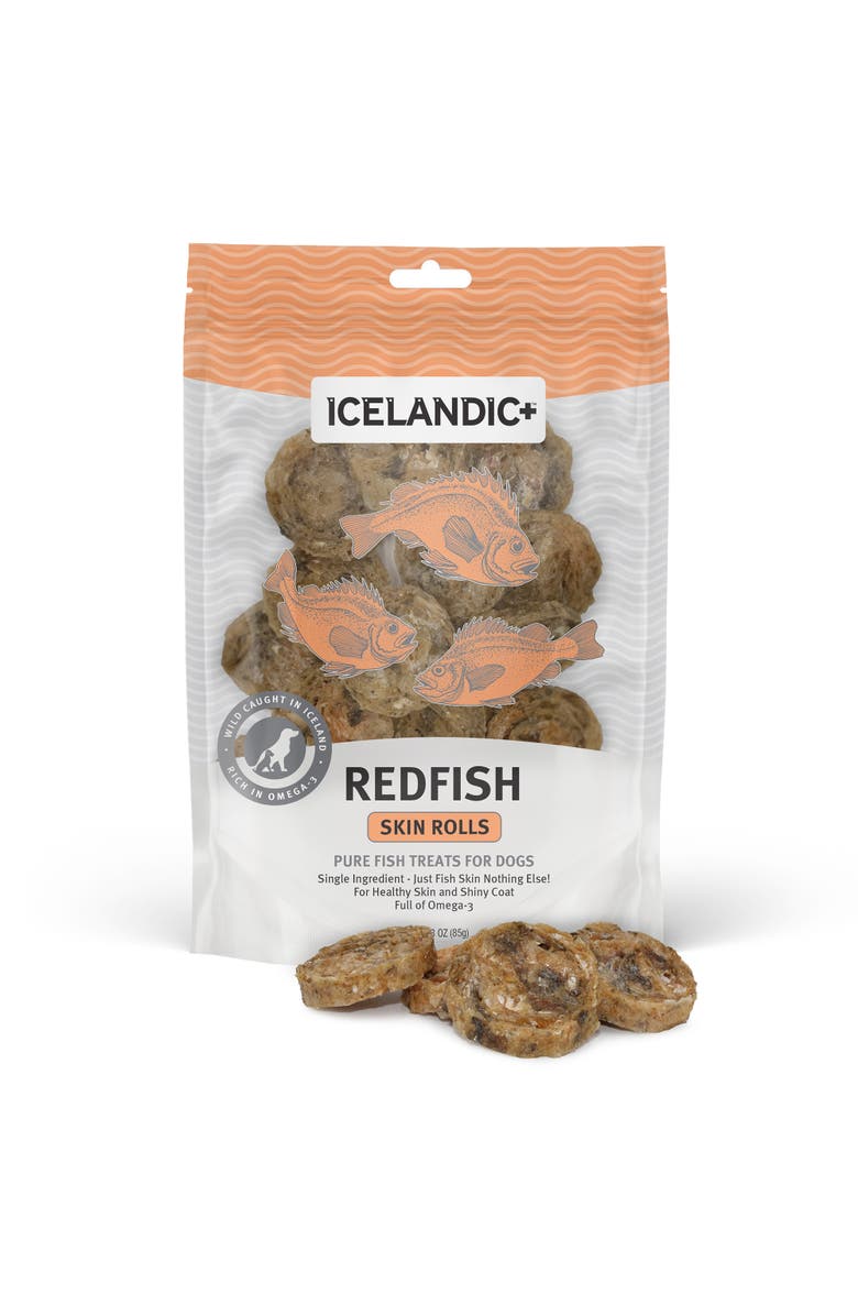 ICELANDIC+ Redfish Skin Rolls Dog Treat 3oz Bag, Alternate, color, Multicolored