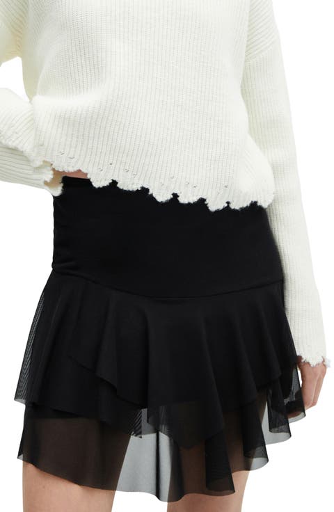 Tiered Ruffle Asymmetric Miniskirt
