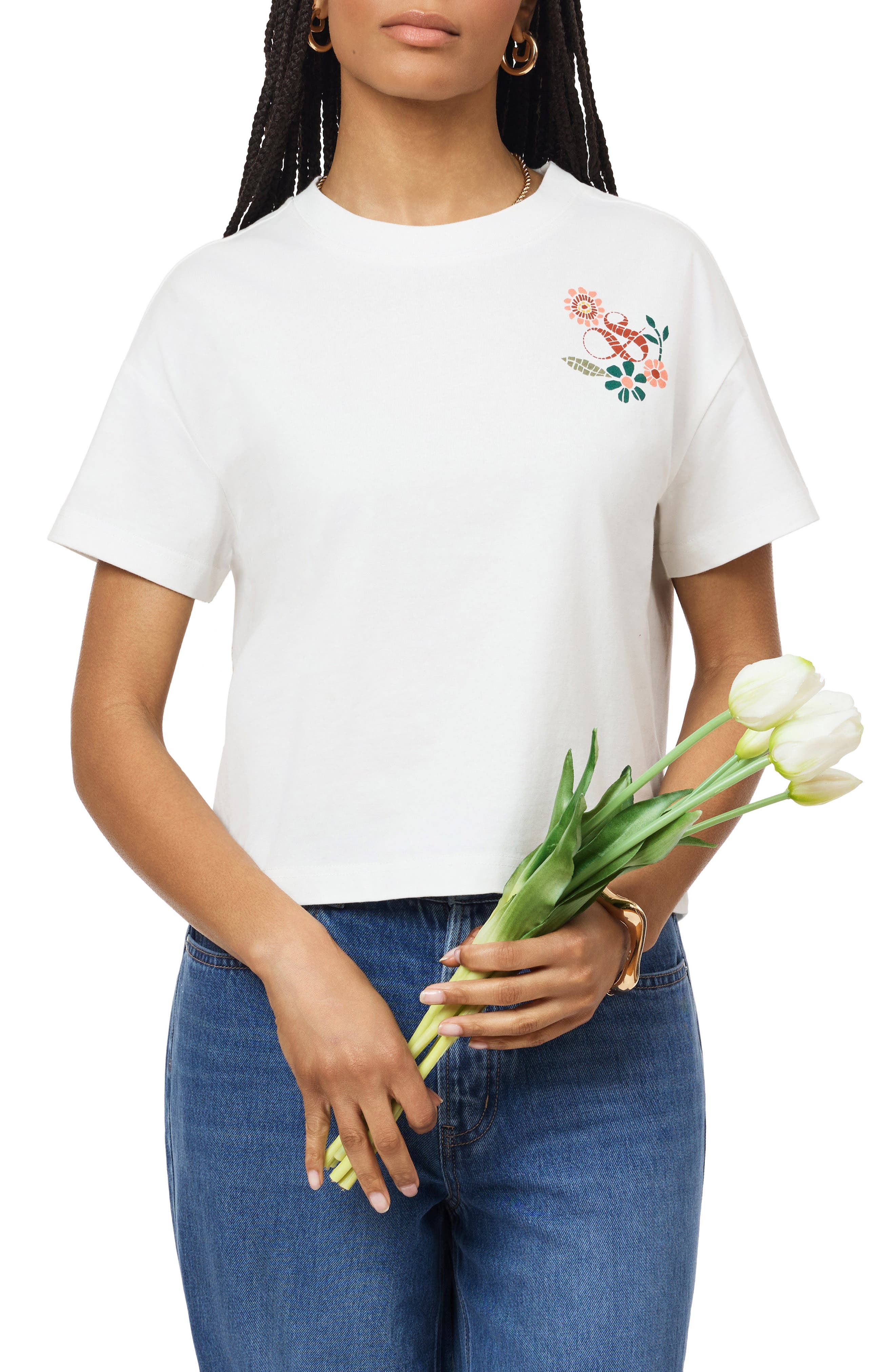 Scotch & Soda Dyed Boxy Crop Graphic T-Shirt