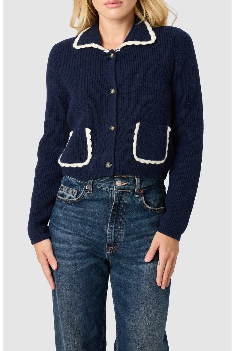 Scalloped Trim Cardigan, Main, color, NAVY CREAM