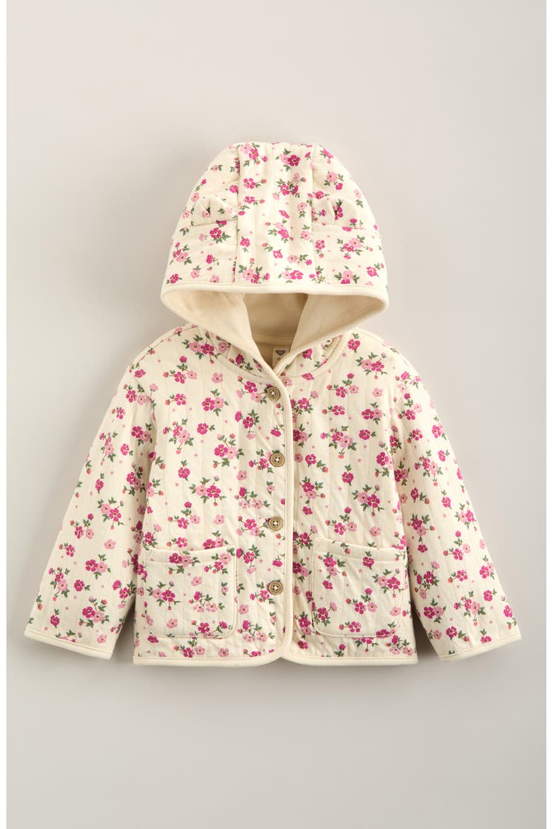 Kids' Quilted Knit Hooded Jacket, Main, color, IVORY DOVE FLORAL FARM