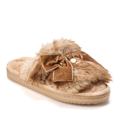 Dearfoams Bianca Pile Slide Slipper With Bow In Brown