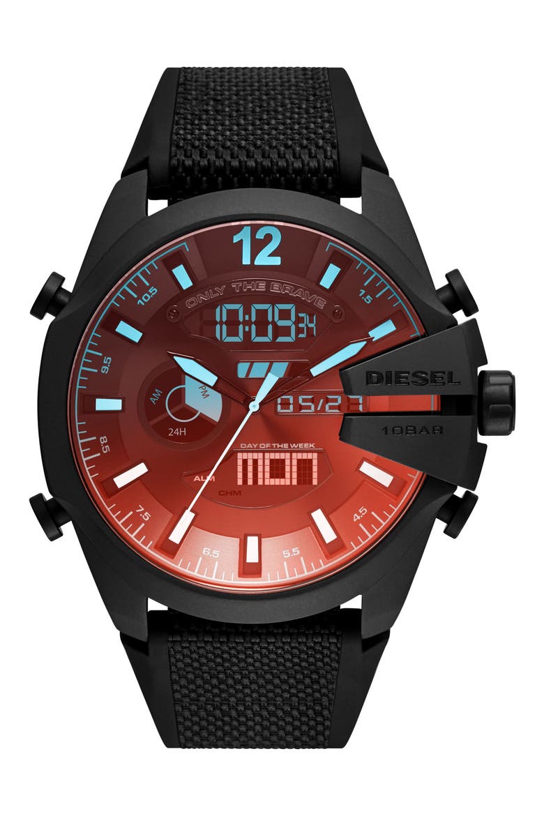 Mega Chief Nylon Strap Watch, 51mm, Main, color, BLACK