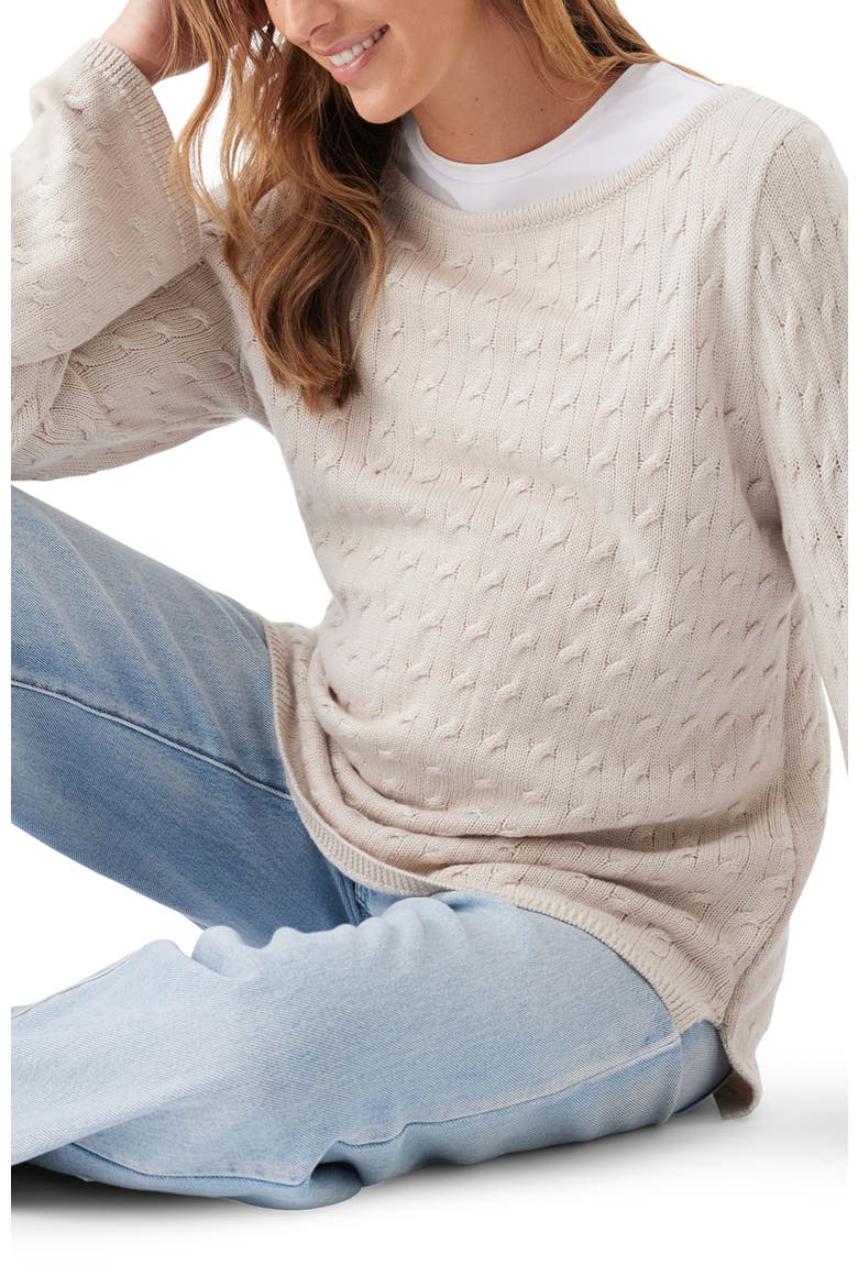 Carla Cable Maternity/Nursing Knit Sweater, Alternate, color, Fawn
