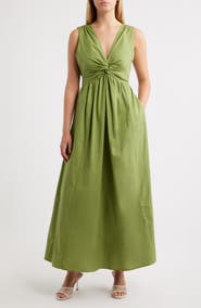 CeCe Twist Front Sleeveless Poplin Midi Dress