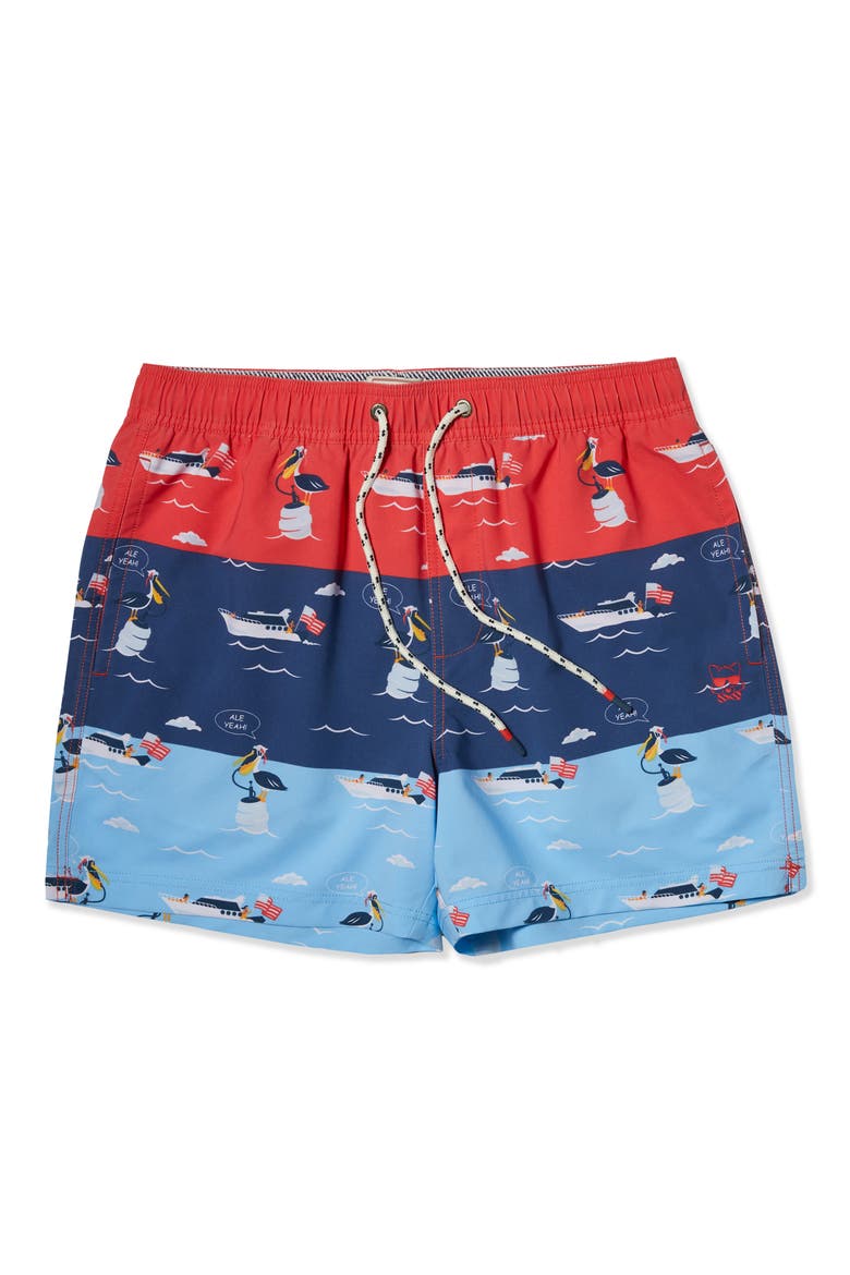Ale Yeah Party Starter Swim Trunks, Main, color, BLUE MULTI