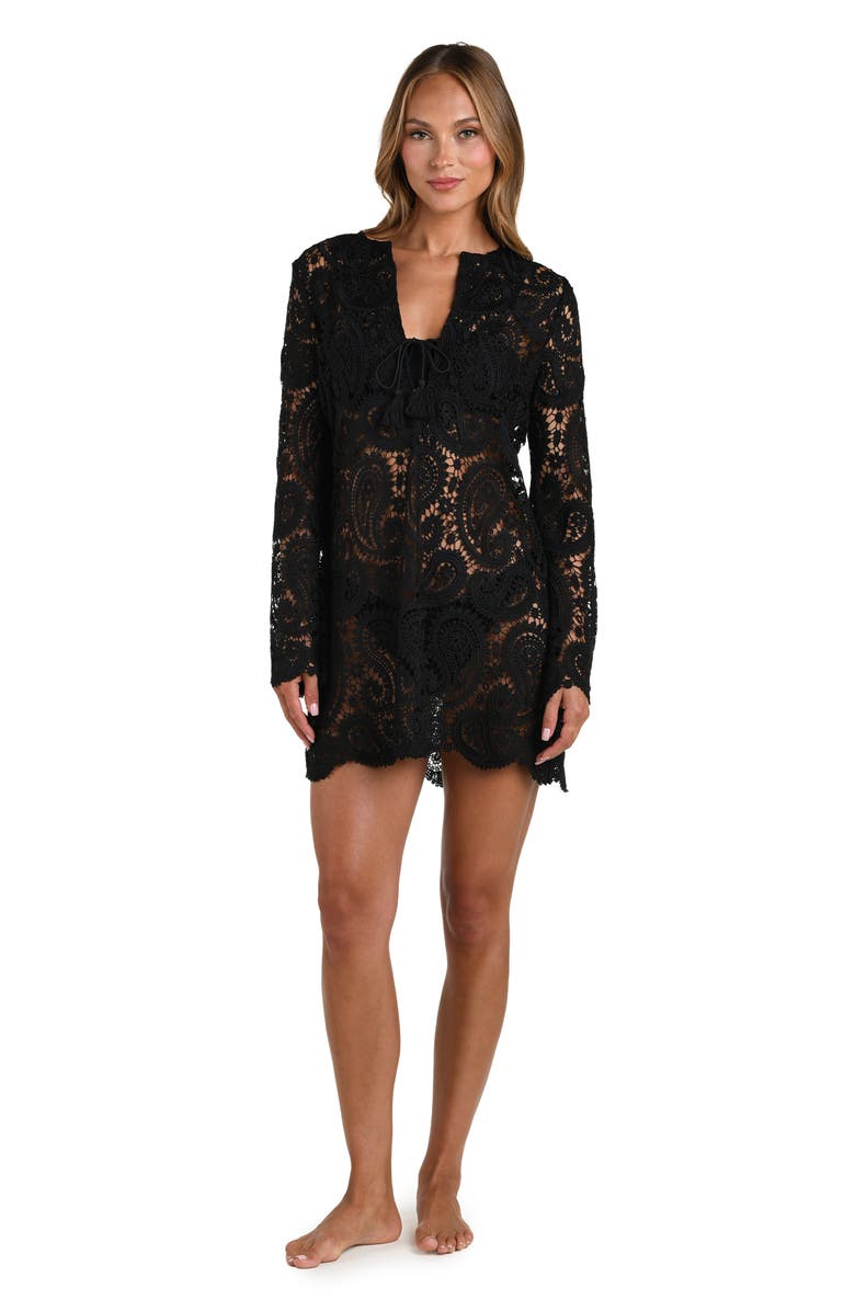 L'AGENCE Ansley Paisley Long Sleeve Cover-Up Dress, Alternate, color, Black