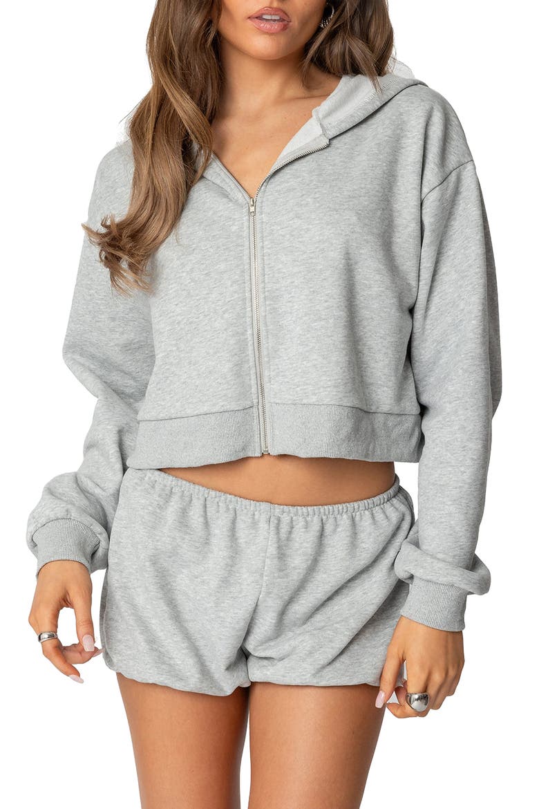 Robina Zip Crop Hoodie, Main, color, GRAY-MELANGE