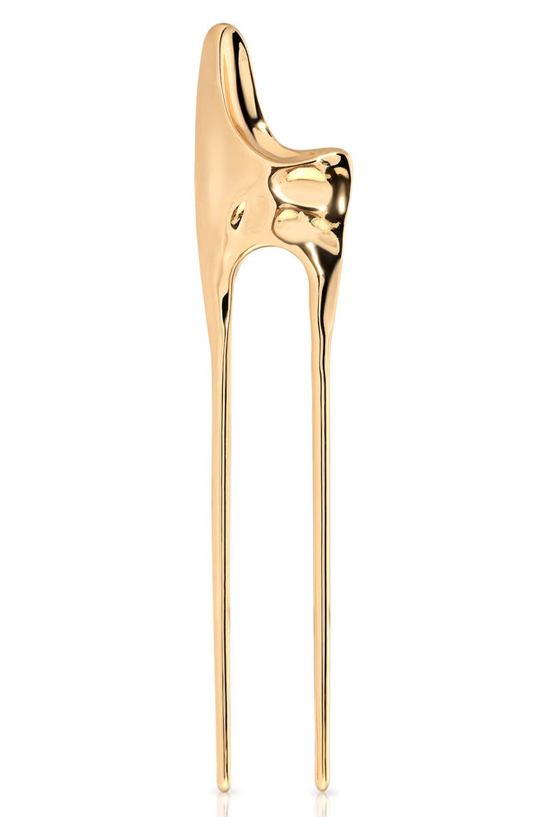 Number One Metal French Hair Pin, Main, color, GOLD
