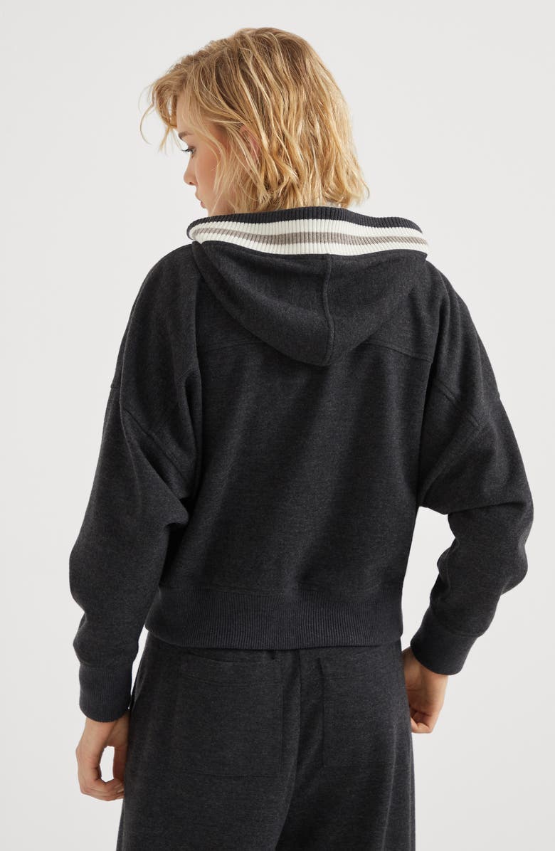 Brunello Cucinelli Cashmere interlock hooded sweatshirt with logo, Alternate, color, 