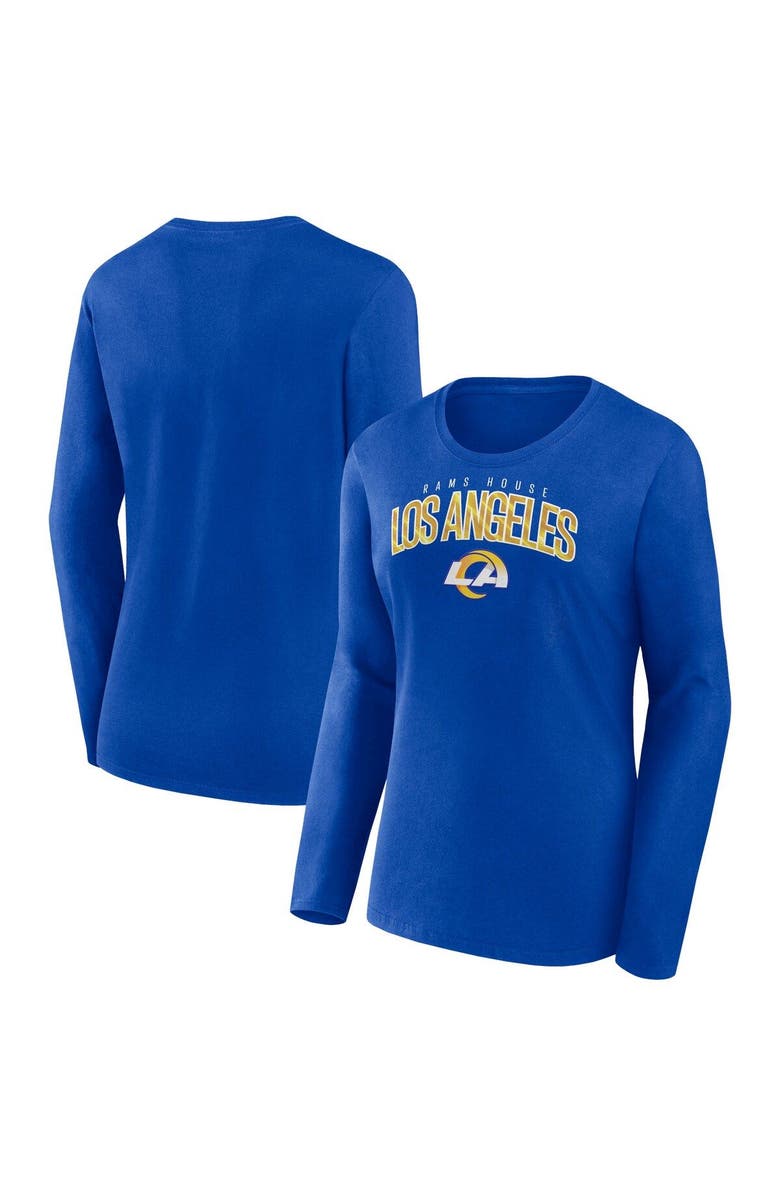 FANATICS Women's Fanatics Branded Royal Los Angeles Rams Plus Size Measure Distance Scoop Neck Long Sleeve T-Shirt, Main, color,