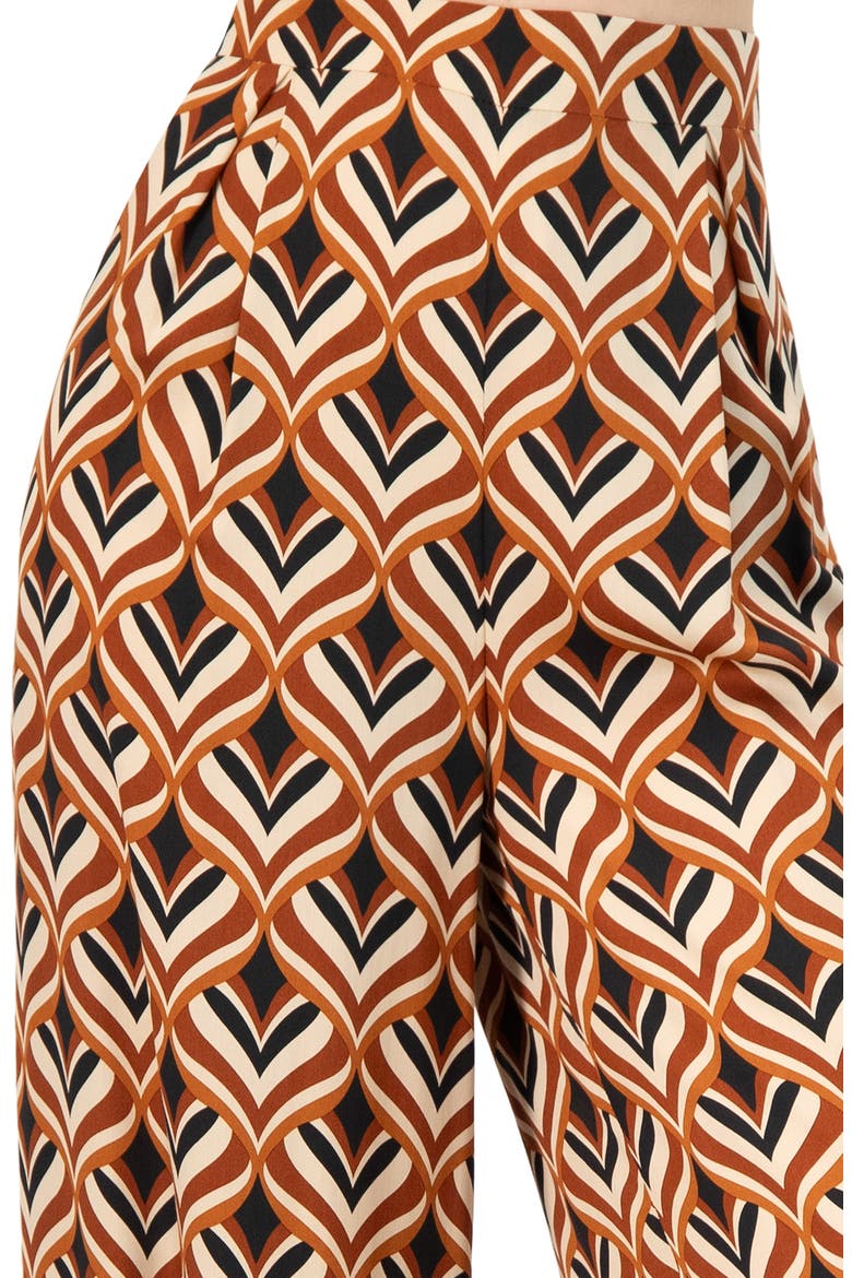 Geometric Wide Leg Printed Pants with Side Zipper, Alternate, color, Multi-Brown