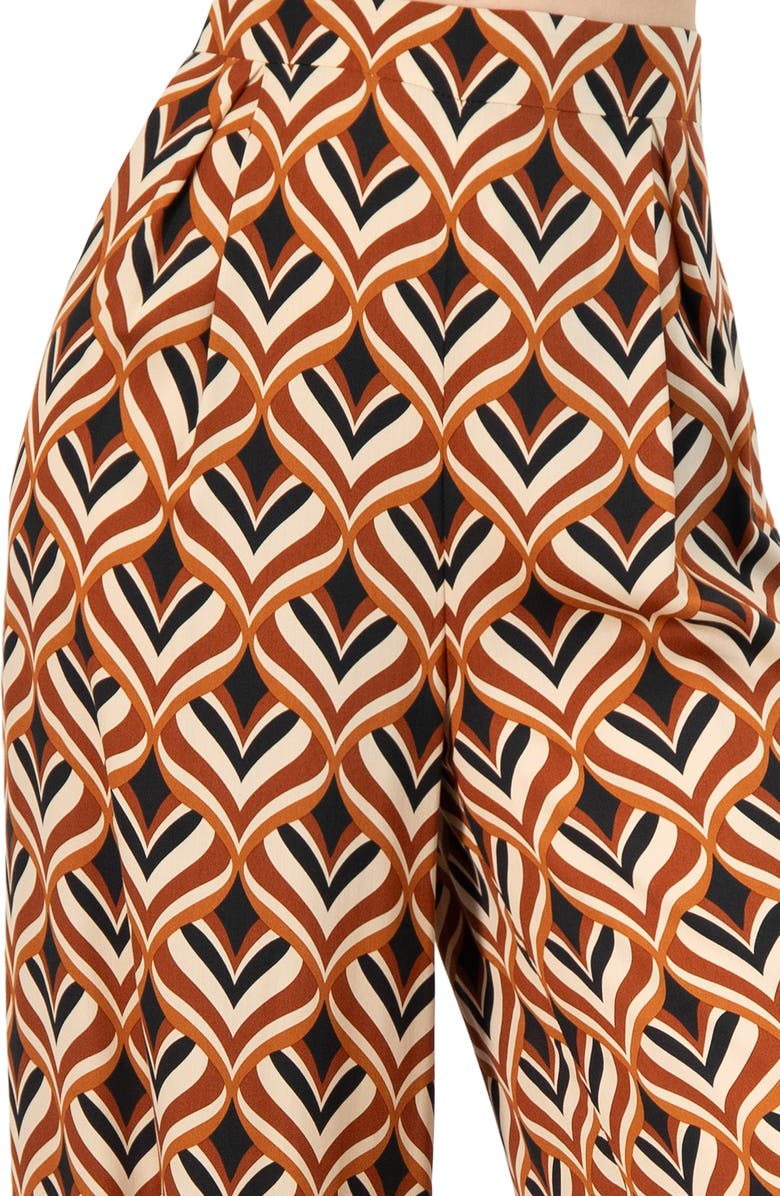 IVONNE Geometric Wide Leg Printed Pants with Side Zipper, Alternate, color, Multi-Brown