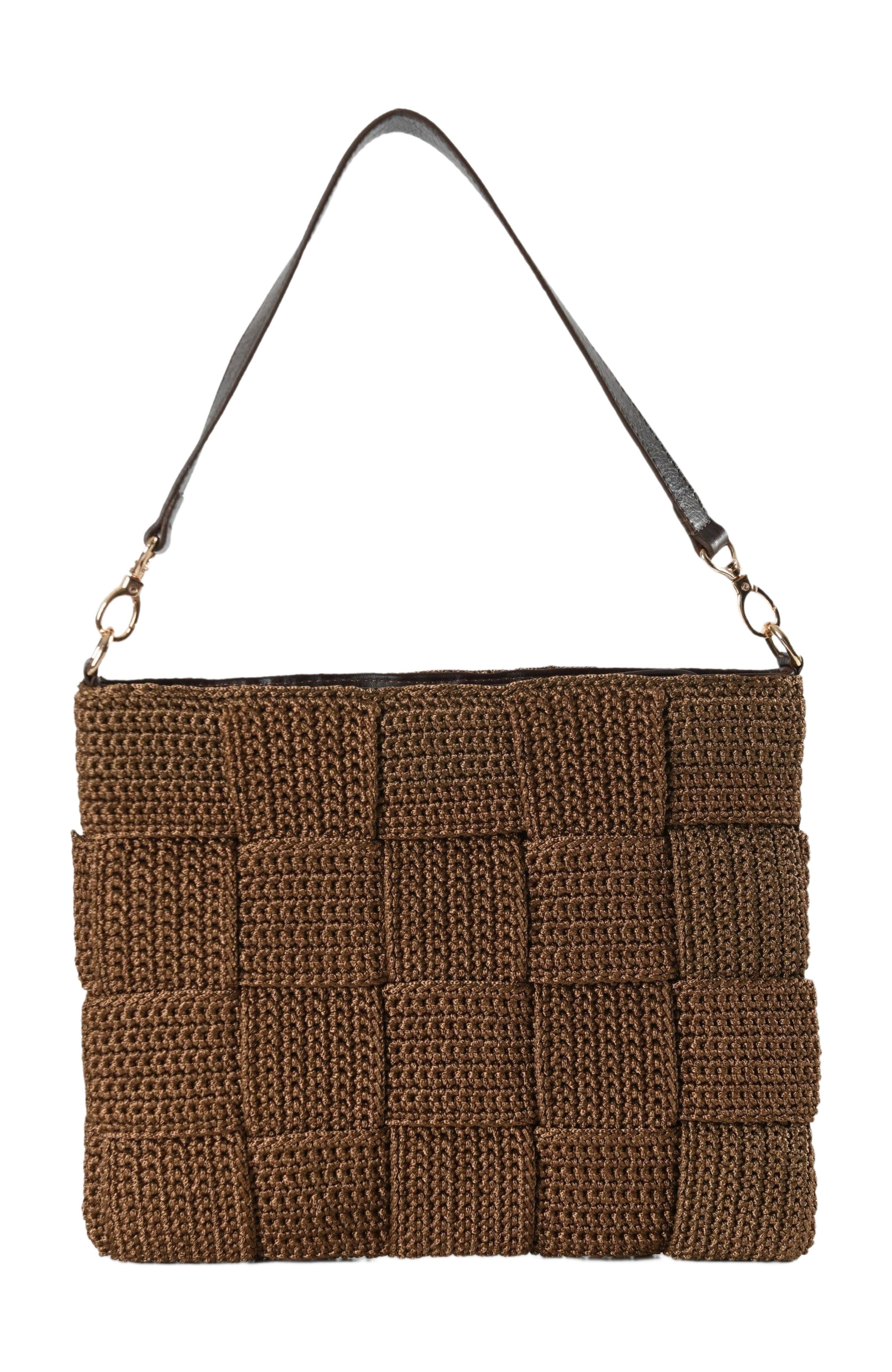 Forever & Always Shoes Paola Hand Woven Patchwork Shoulder Bag with Leather Straps, Main, color, 