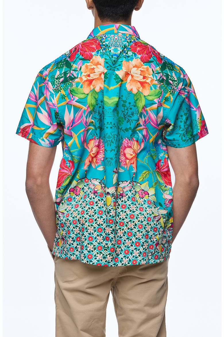 Printed Camp Shirt, Alternate, color, AQUA