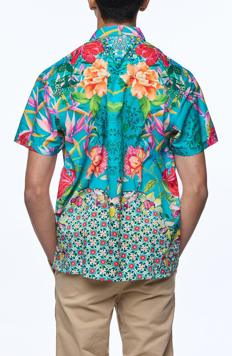 RANEES Printed Camp Shirt, Alternate, color, Aqua