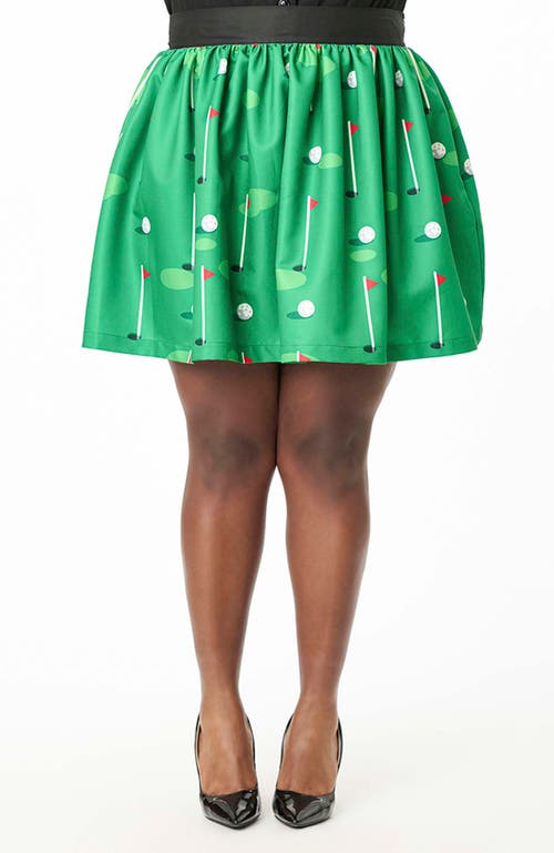 Smak Parlour Plus Size Gathered Mini Skirt In Green Golf Print
