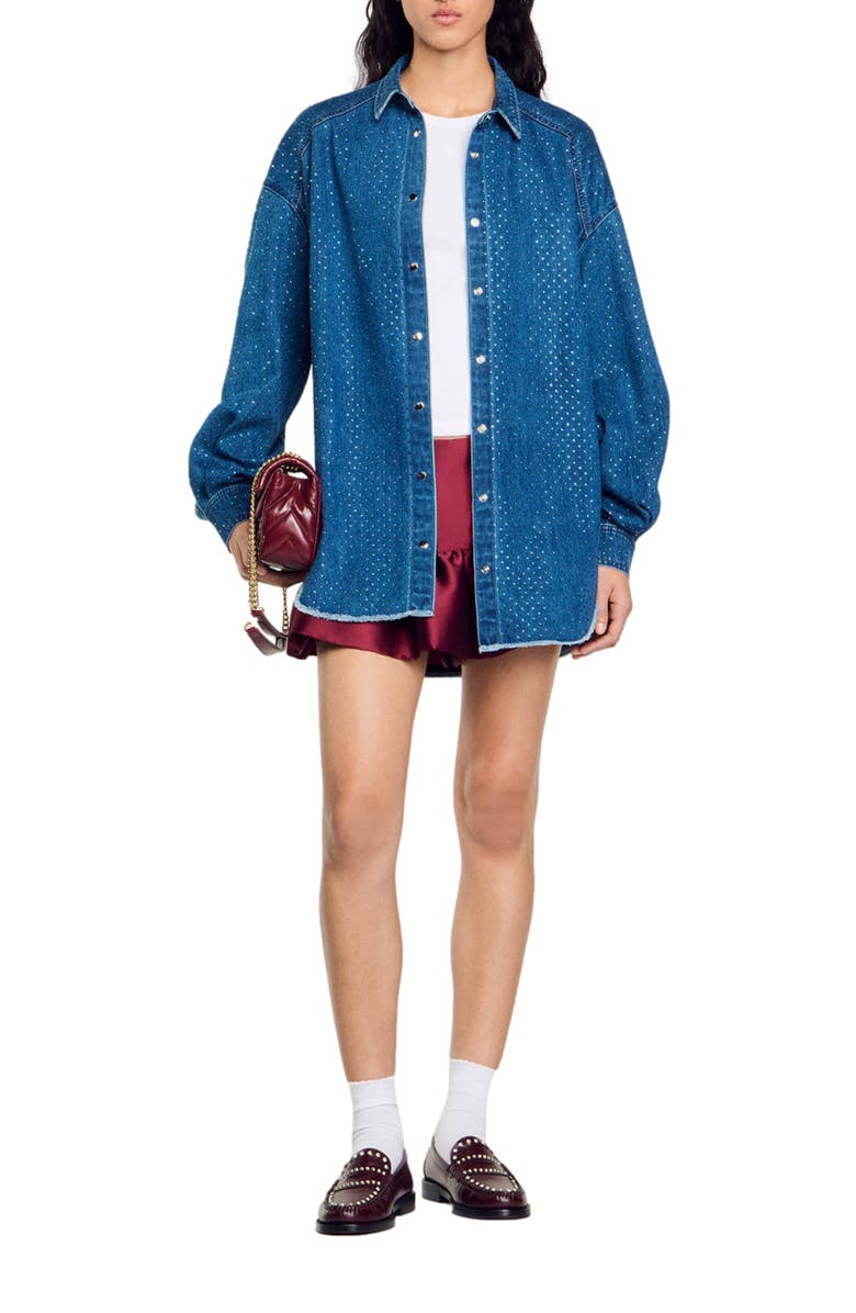 SANDRO Denim shirt with rhinestones, Alternate, color, 
