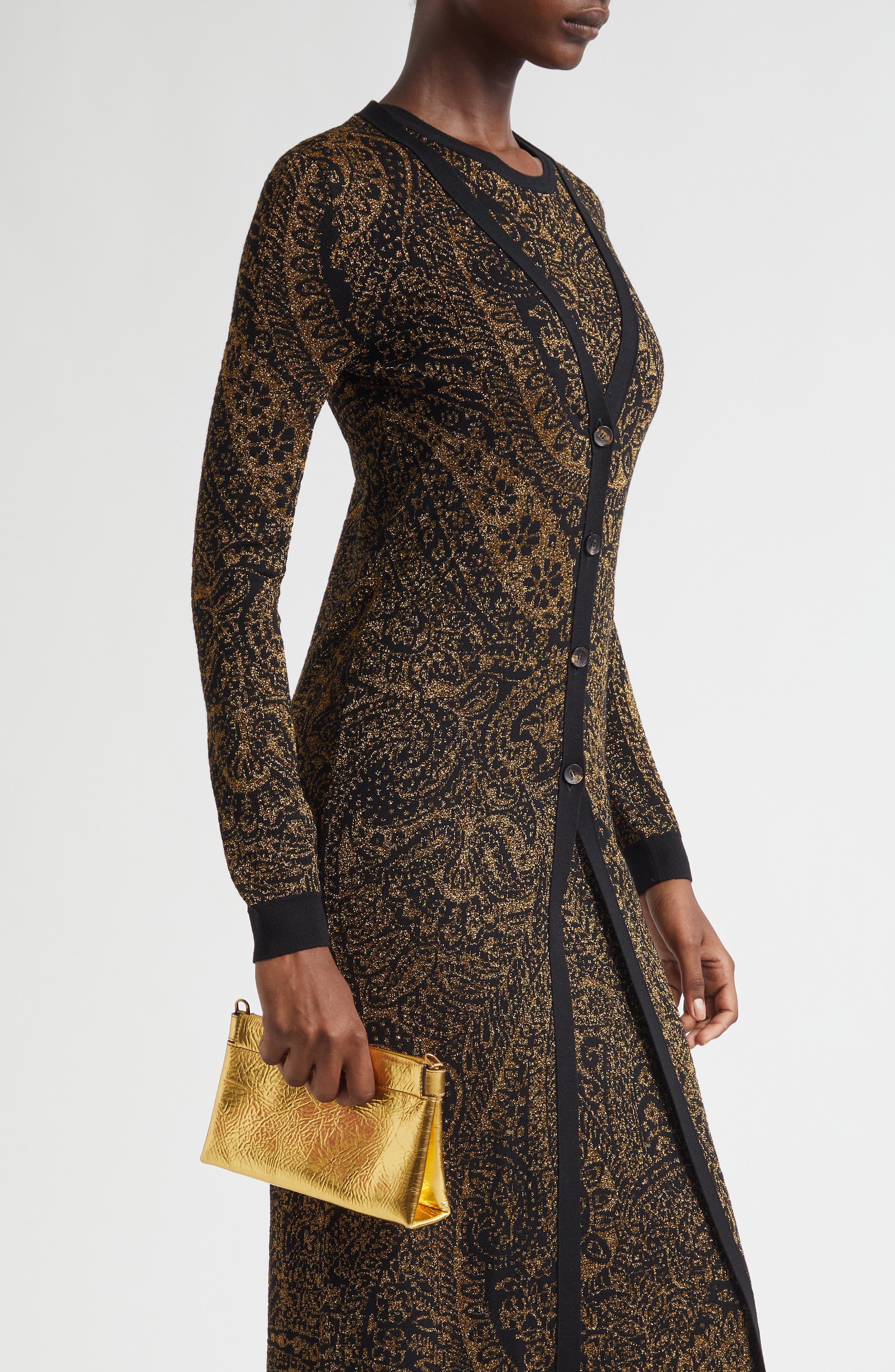 Etro Mini Talk Metallic Leather Clutch, Alternate, color, Gold