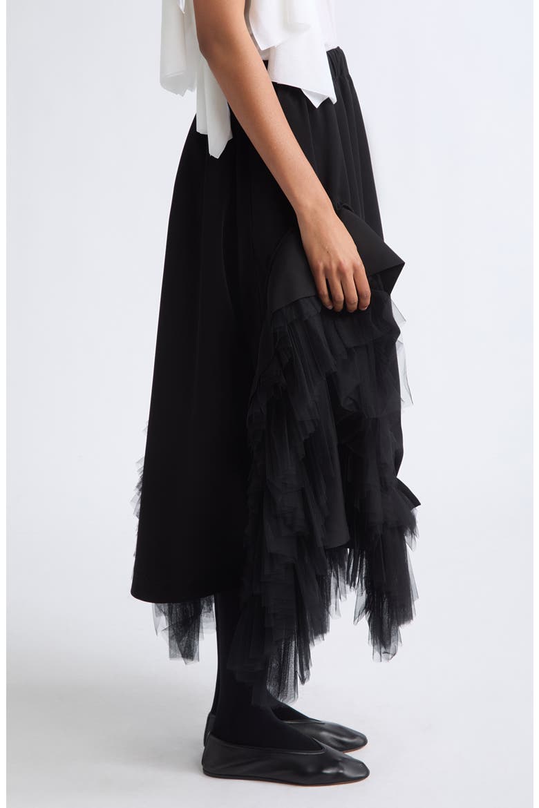 Ruffled Tulle and Grosgrain Midi Skirt, Alternate, color, BLACK