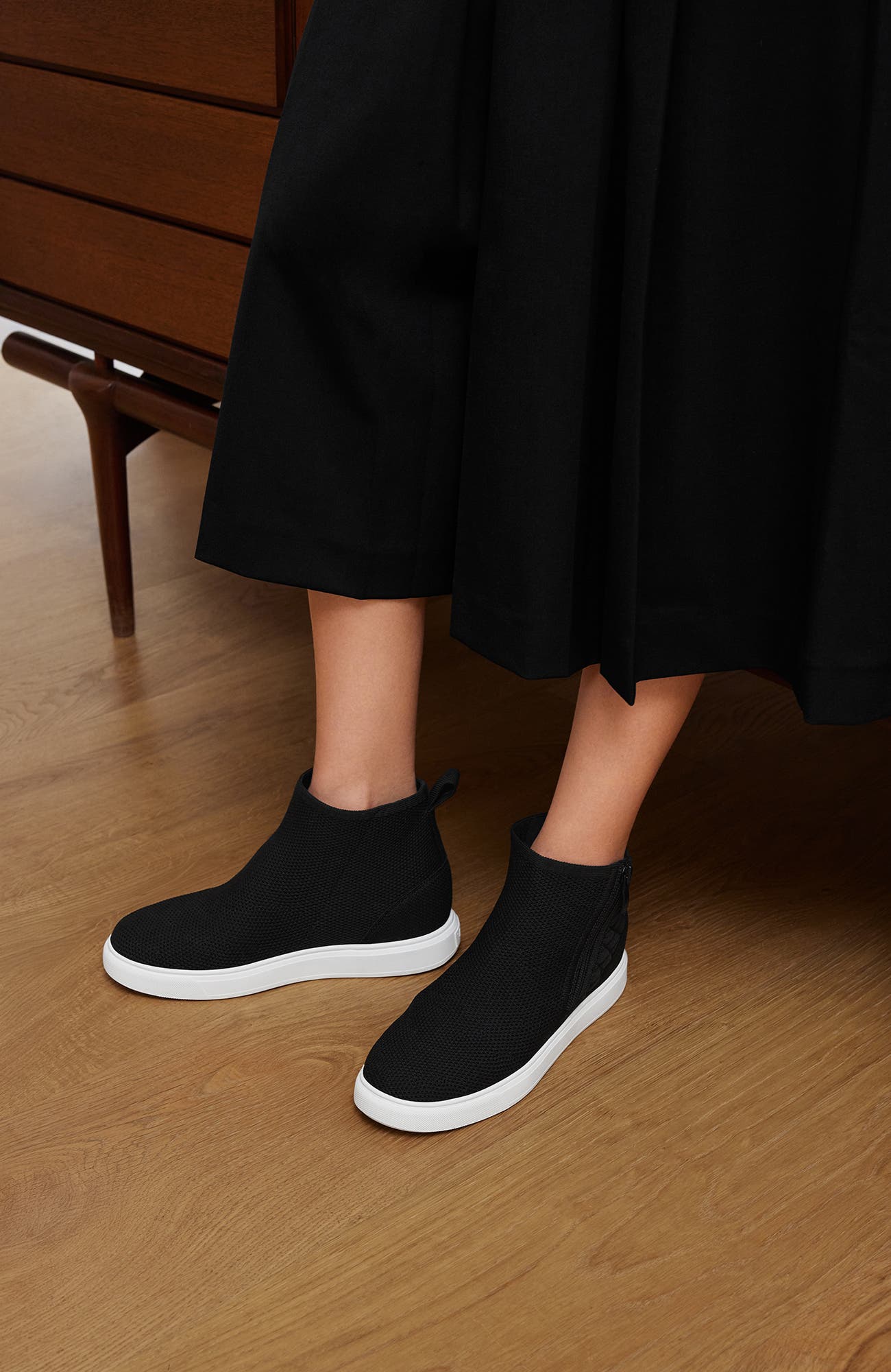 Casey Round-Toe Hidden Wedge Sneakers, Alternate, color, Black