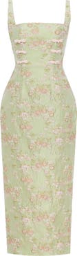 SAU LEE Alice Floral Brocade Bow Detail Cocktail Dress