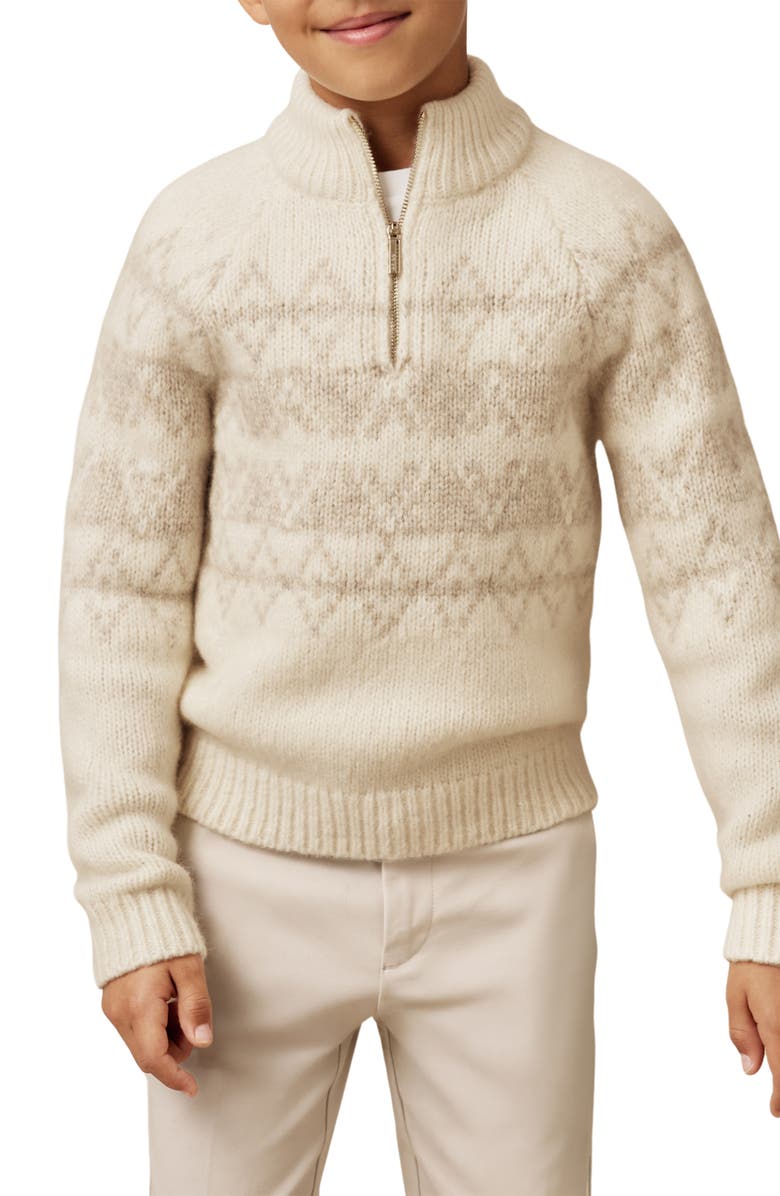 Reiss Kids' Claus Quarter Zip Wool Blend Pullover, Alternate, color, Off White/ Oatmeal