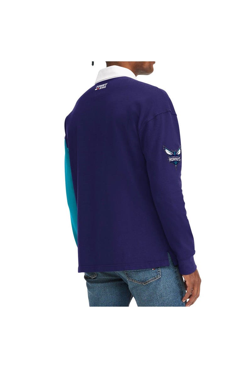 Men's Tommy Jeans Purple/Teal Charlotte Hornets Ronnie Rugby Long Sleeve T-Shirt, Alternate, color, Purple