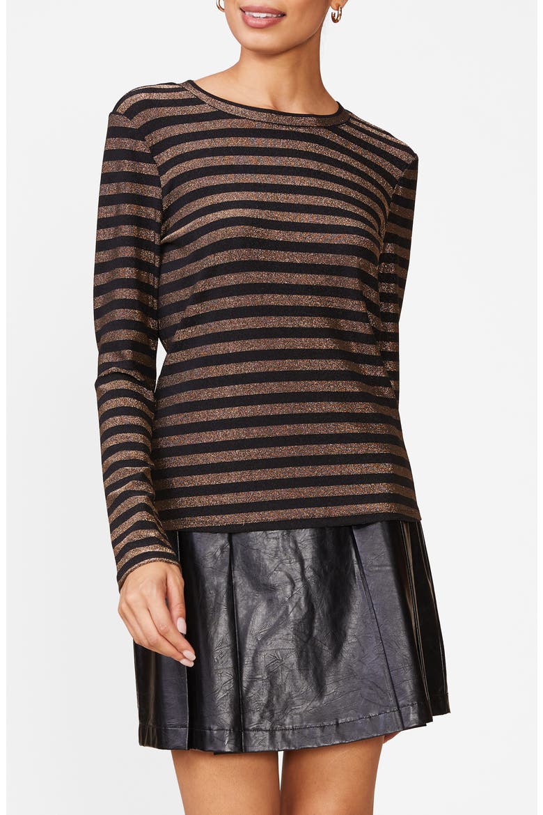 Metallic Striped Fitted Knit Top, Alternate, color, BLK/ GOLD