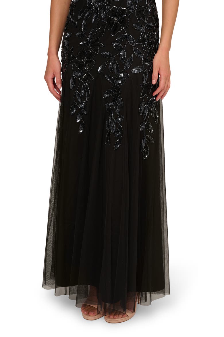 Floral Embroidered Beaded Trumpet Gown, Alternate, color, BLACK/ GUNMETAL