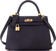 Pre-Owned Hermes Kelly Handbag Black Epsom with Gold Hardware 25