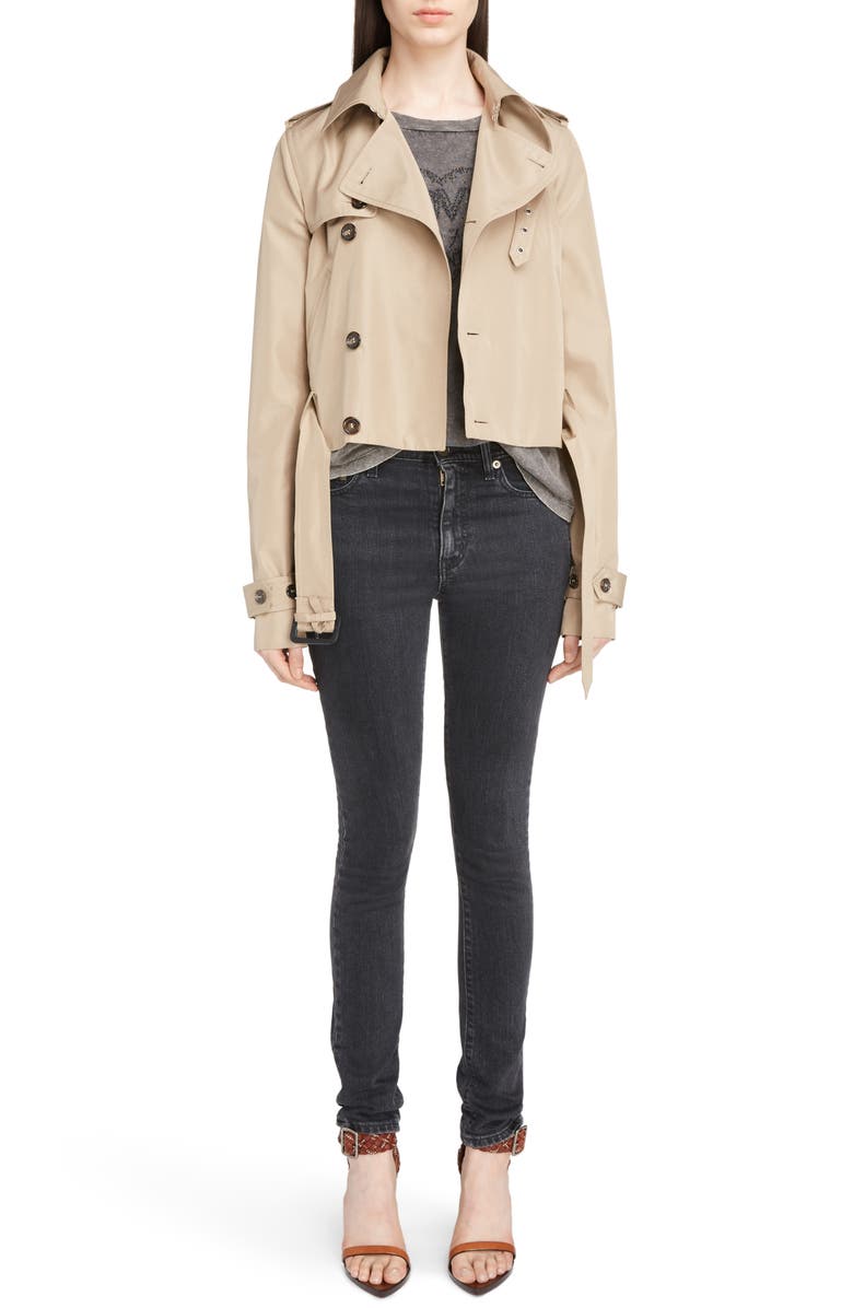 Saint Laurent Cotton Gabardine Crop Trench Jacket, Alternate, color,