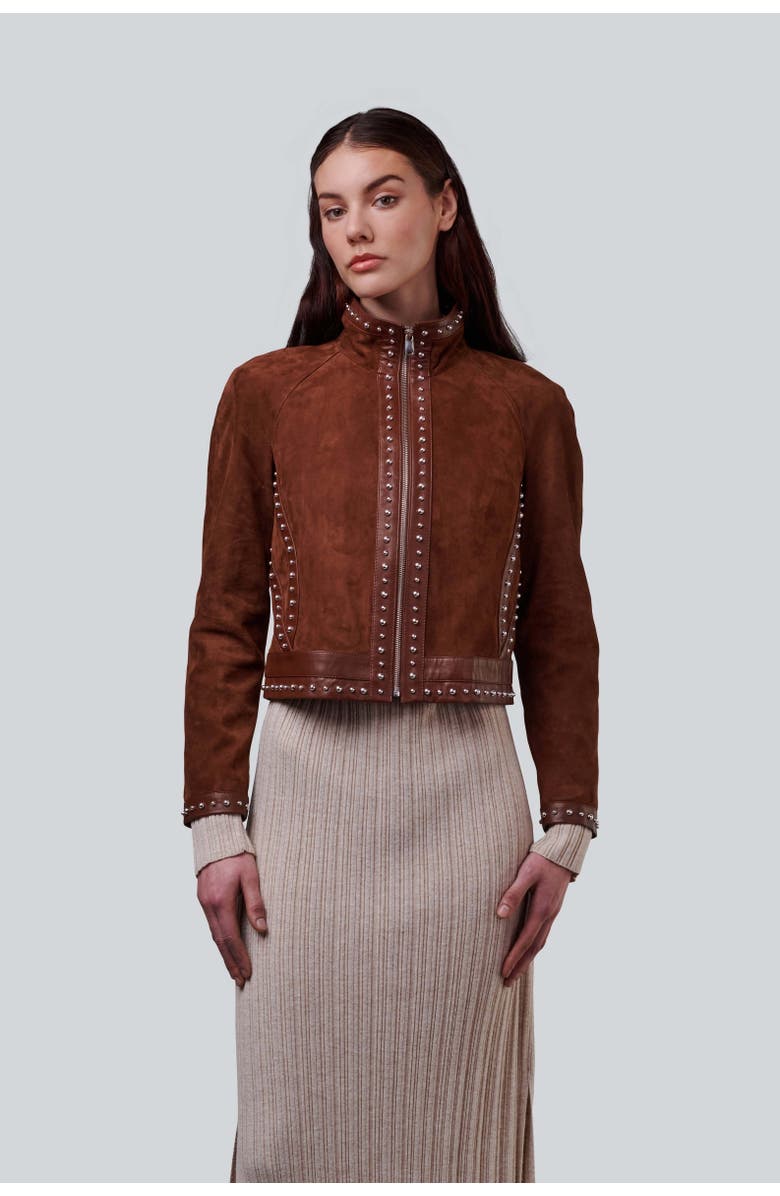 Furniq UK Harper Suede Studded Jacket, Main, color, Brown