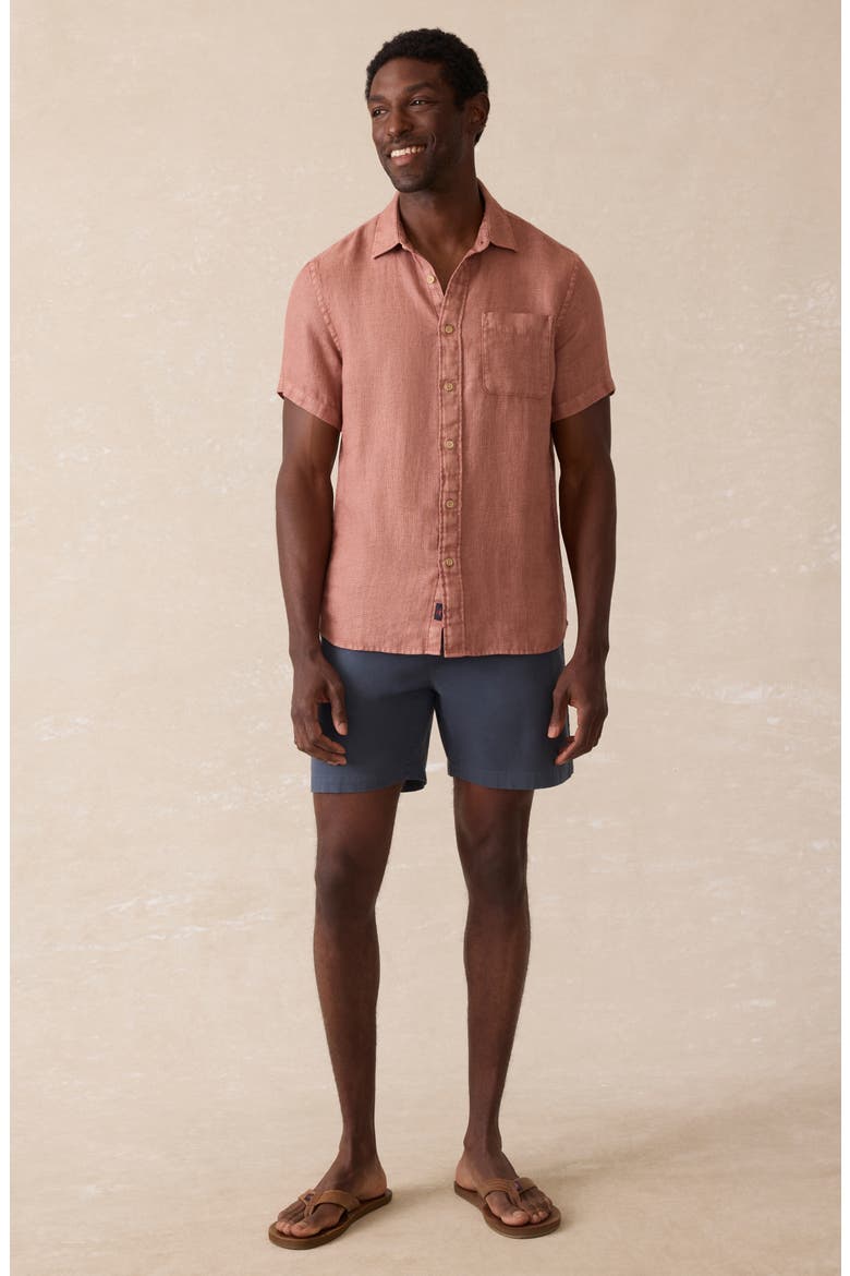 Palma Linen Short Sleeve Button-Up Shirt, Alternate, color, CEDAR ROSE