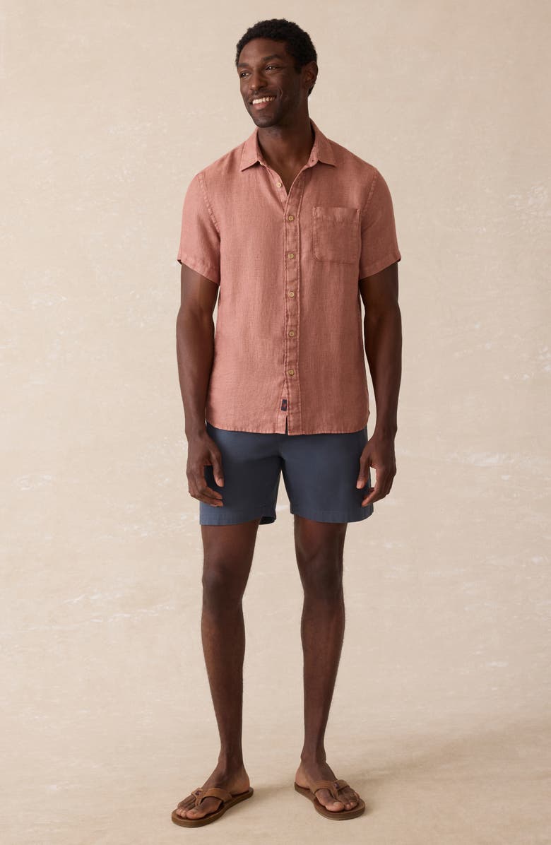 Faherty Palma Linen Short Sleeve Button-Up Shirt, Alternate, color, Cedar Rose