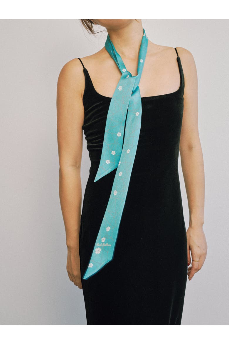 "Almond Blossom" Silk Skinny Scarf, Alternate, color, Turquoise