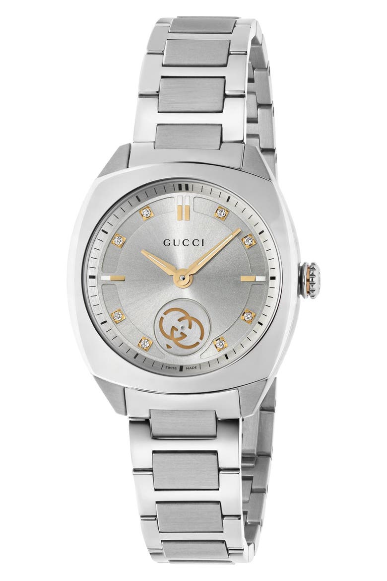 Interlocking Logo Diamond Dial Watch, 29mm, Main, color, METALLIC SILVER
