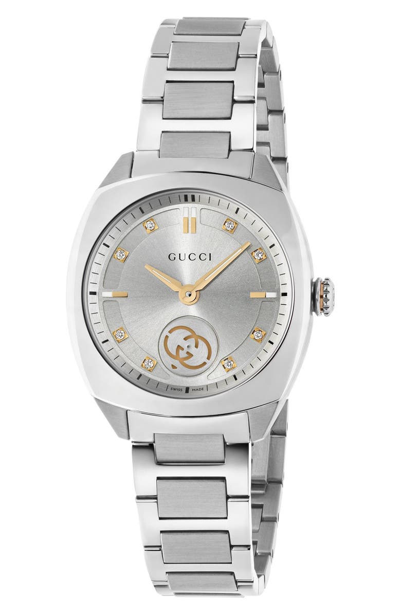 Gucci Interlocking Logo Diamond Dial Watch, 29mm, Main, color, Metallic Silver