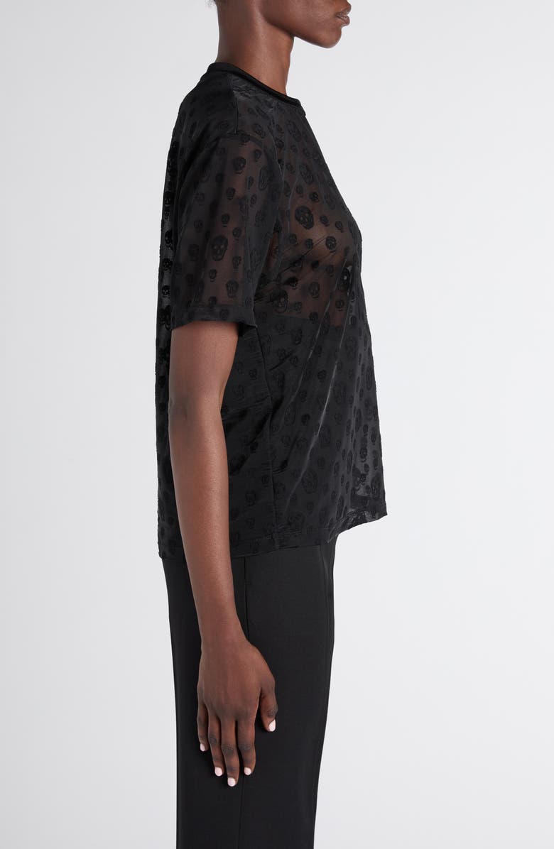 McQueen Skull Sheer Jersey T-Shirt, Alternate, color, Black