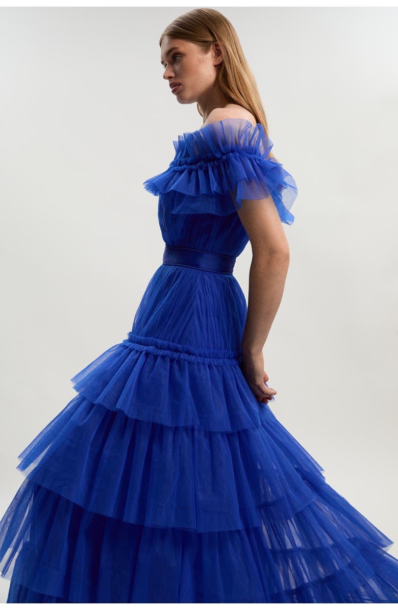 Karen Millen Tulle Off Shoulder Maxi Dress, Alternate, color, Cobalt