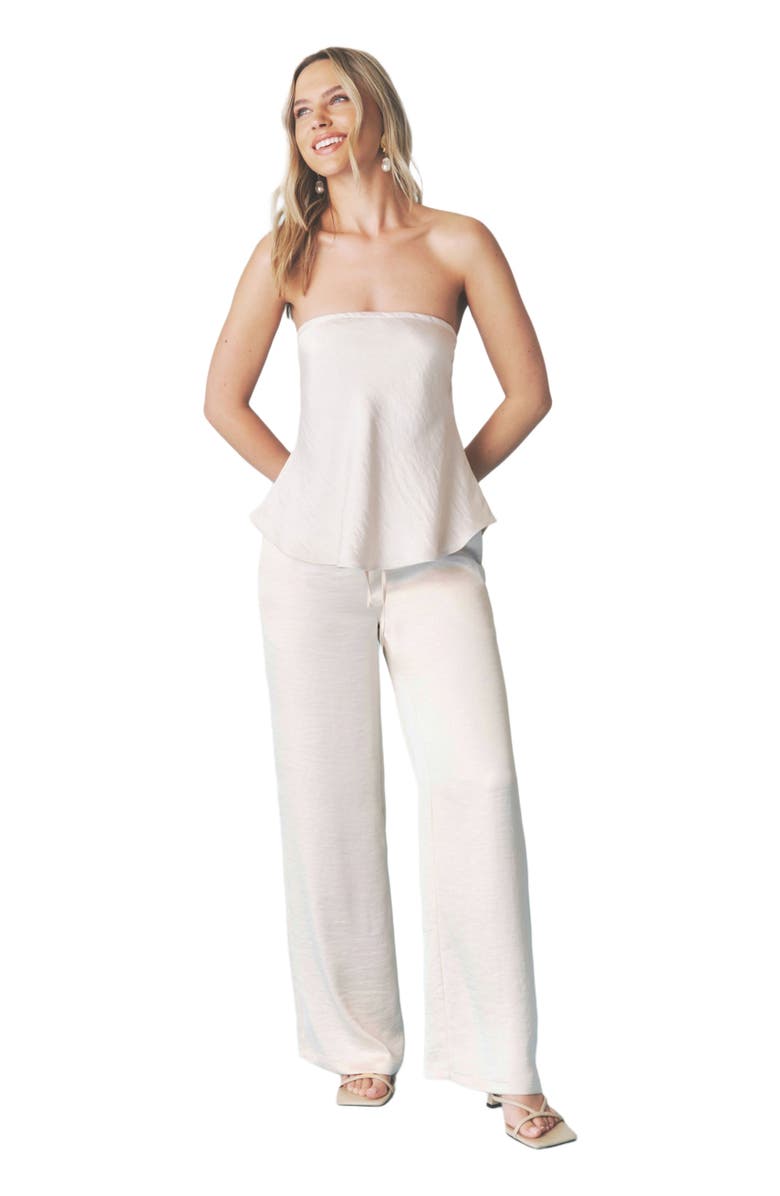 Six Stories Cleo Tie Waist Satin Pants, Main, color, Oyster