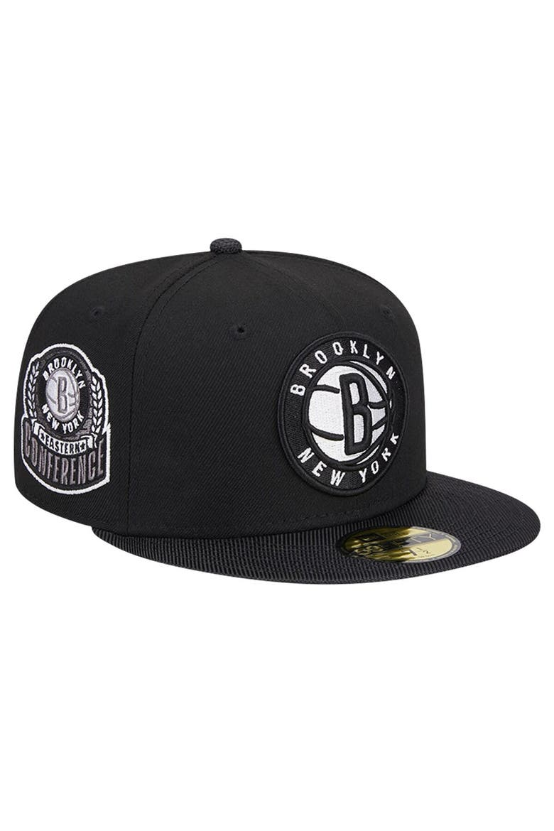Men's New Era Black Brooklyn Nets Active Satin Visor 59FIFTY Fitted Hat, Main, color, Black