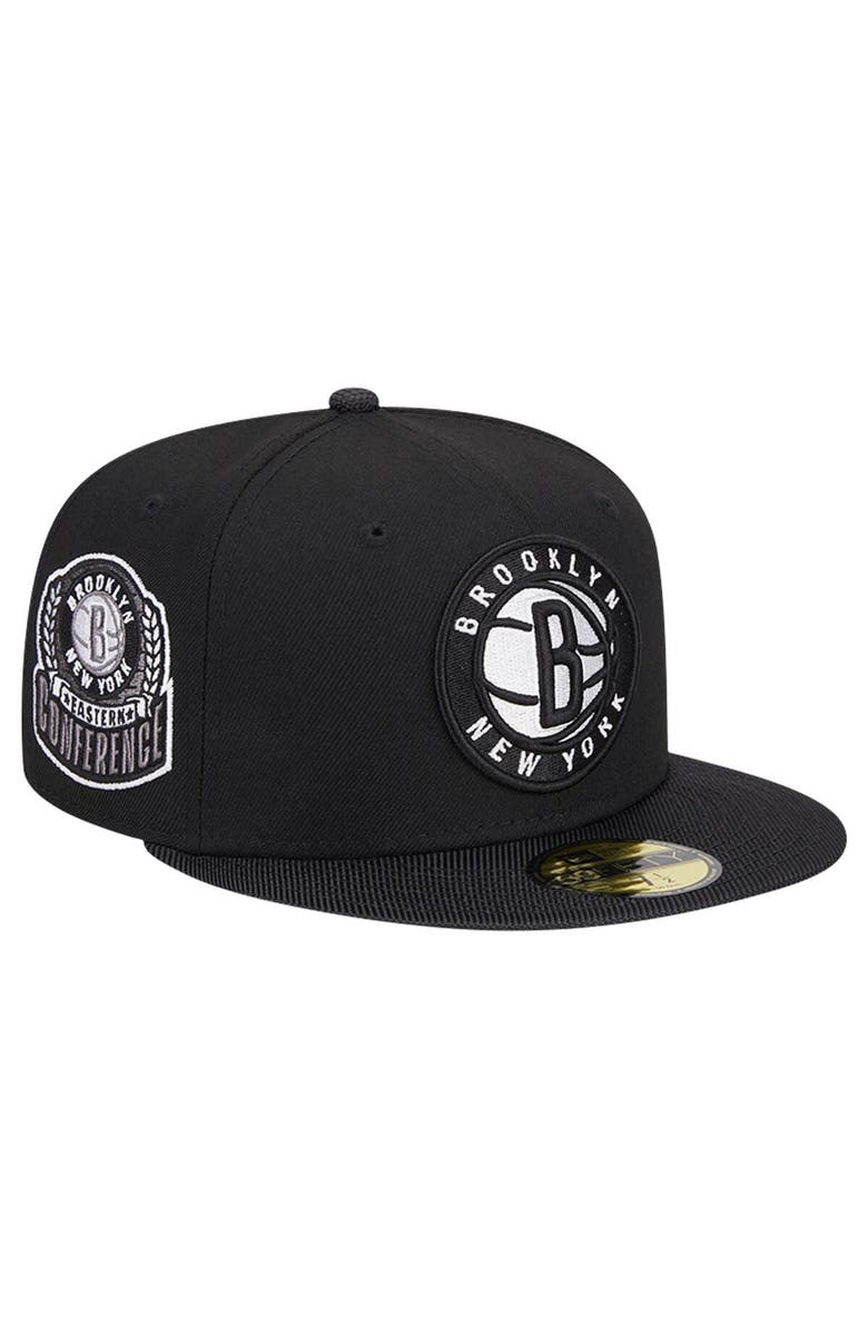 New Era Men's New Era Black Brooklyn Nets Active Satin Visor 59FIFTY Fitted Hat, Main, color,